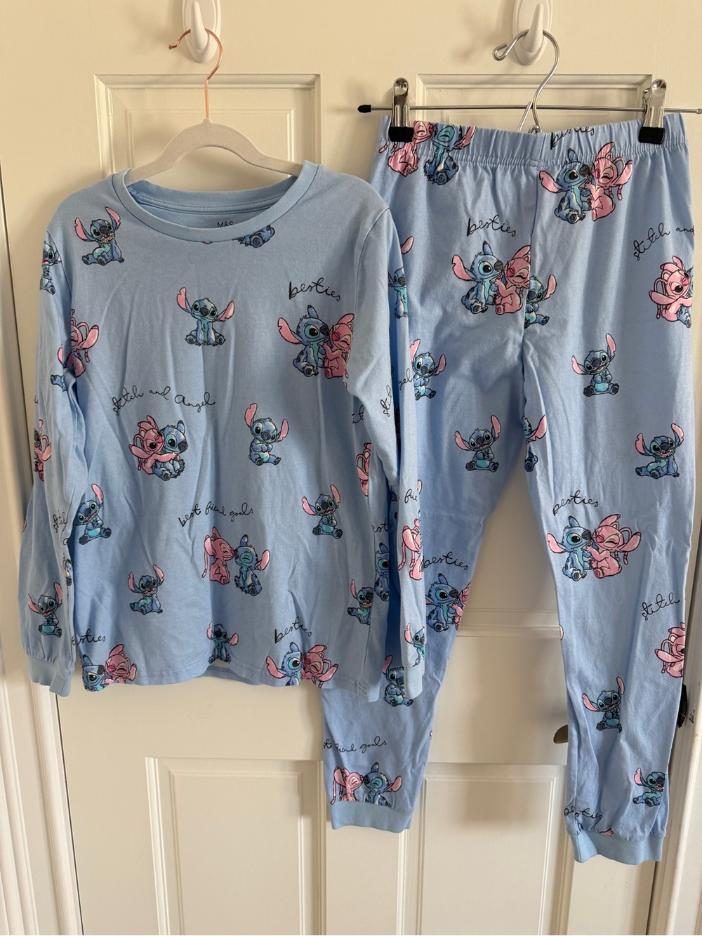 Disney Stitch & Angel M&S Pajama Set Girls 10-11 Blue Besties PJs-